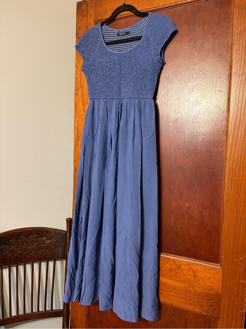 Smocked Bodice Maxi Dress in Dusty Blue - Lightweight Cap Sleeve